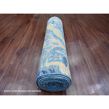 Oushak And Peshawar Wool Hand Knotted Rug Blue 3.1x19.4 -O020269