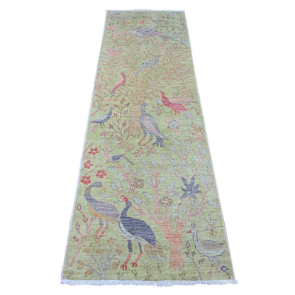 Oushak And Peshawar Wool Hand Knotted Rug Green 2.4x7.9 -O020270