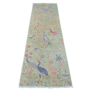 Oushak And Peshawar Wool Hand Knotted Rug Green 2.4x7.9 -O020270