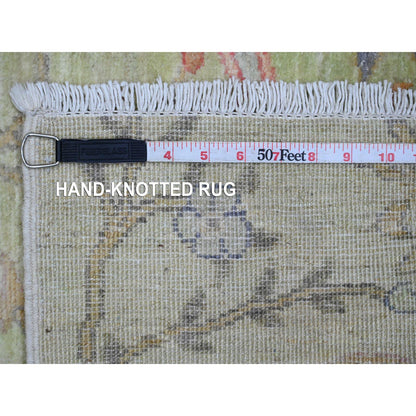 Oushak And Peshawar Wool Hand Knotted Rug Green 2.4x7.9 -O020270