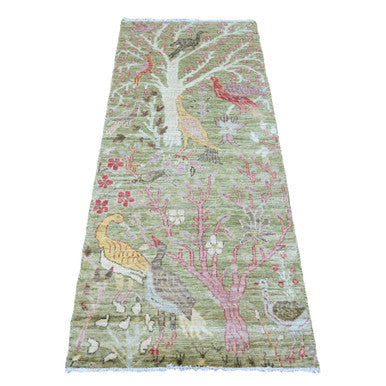 Oushak And Peshawar Wool Hand Knotted Rug Green 2.7x6.0 -O020271