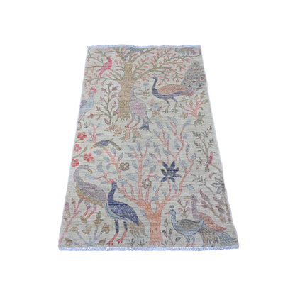 Oushak And Peshawar Wool Hand Knotted Rug Green 2.11x4.8 -O020273