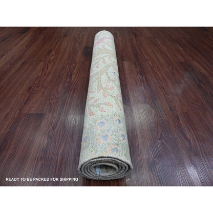 Oushak And Peshawar Wool Hand Knotted Rug Green 2.11x4.8 -O020273