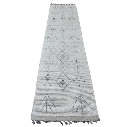 Tribal & Geometric Wool Hand Knotted Rug Ivory 2.5x10.6 -O020274