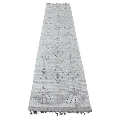 Tribal & Geometric Wool Hand Knotted Rug Ivory 2.5x10.6 -O020274