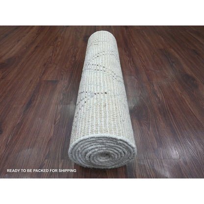 Tribal & Geometric Wool Hand Knotted Rug Ivory 2.5x10.6 -O020274