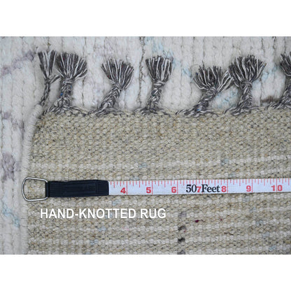 Tribal & Geometric Wool Hand Knotted Rug Ivory 2.5x10.6 -O020274