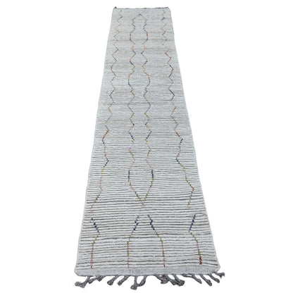 Tribal & Geometric Wool Hand Knotted Rug Ivory 2.3x10.5 -O020275