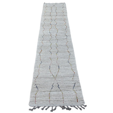 Tribal & Geometric Wool Hand Knotted Rug Ivory 2.3x10.5 -O020275