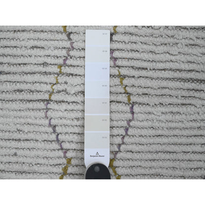 Tribal & Geometric Wool Hand Knotted Rug Ivory 2.3x10.5 -O020275
