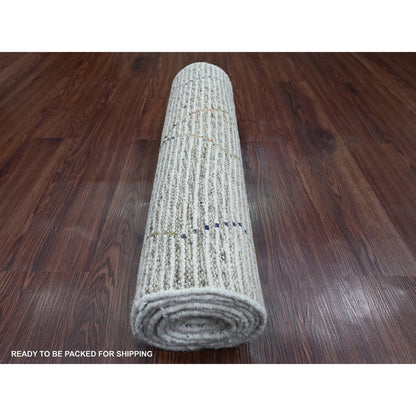 Tribal & Geometric Wool Hand Knotted Rug Ivory 2.3x10.5 -O020275