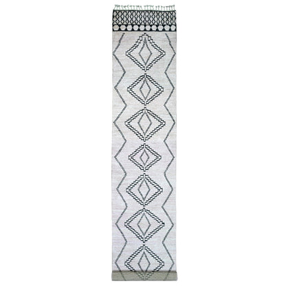 Tribal & Geometric Wool Hand Knotted Rug Ivory 2.10x15.8 -O020277