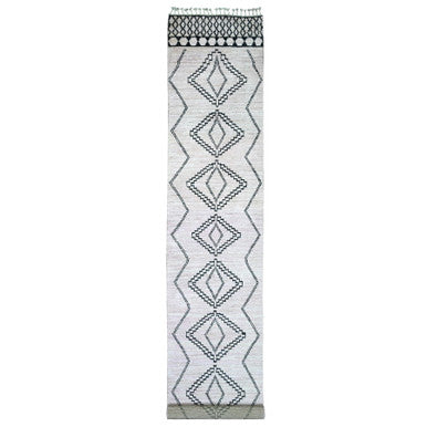 Tribal & Geometric Wool Hand Knotted Rug Ivory 2.10x15.8 -O020277