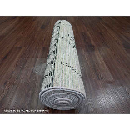 Tribal & Geometric Wool Hand Knotted Rug Ivory 2.10x15.8 -O020277