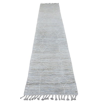Tribal & Geometric Wool Hand Knotted Rug Ivory 2.6x12.9 -O020278