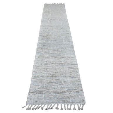 Tribal & Geometric Wool Hand Knotted Rug Ivory 2.6x12.9 -O020278