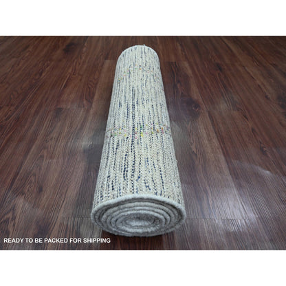 Tribal & Geometric Wool Hand Knotted Rug Ivory 2.4x10.7 -O020283
