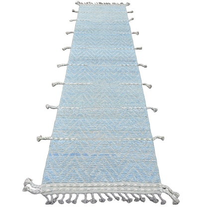 Tribal & Geometric Wool Hand Knotted Rug Blue 2.6x10.5 -O020284