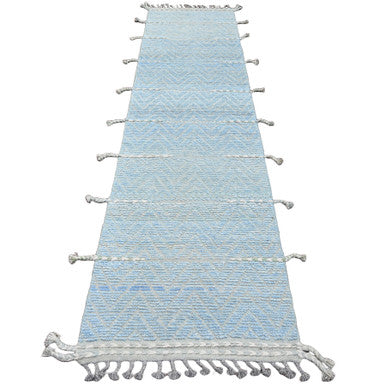 Tribal & Geometric Wool Hand Knotted Rug Blue 2.6x10.5 -O020284