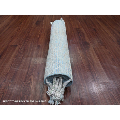 Tribal & Geometric Wool Hand Knotted Rug Blue 2.6x10.5 -O020284