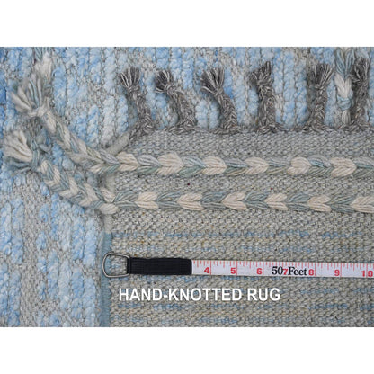 Tribal & Geometric Wool Hand Knotted Rug Blue 2.6x10.5 -O020284
