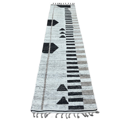 Tribal & Geometric Wool Hand Knotted Rug Ivory 2.6x10.11 -O020285