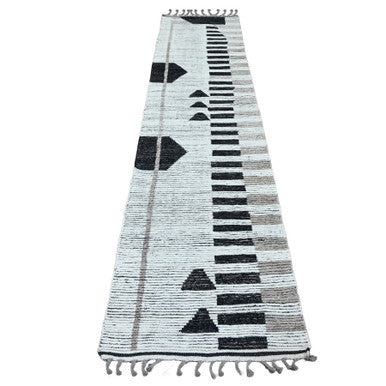 Tribal & Geometric Wool Hand Knotted Rug Ivory 2.6x10.11 -O020285