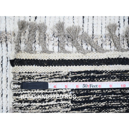 Tribal & Geometric Wool Hand Knotted Rug Ivory 2.6x10.11 -O020285