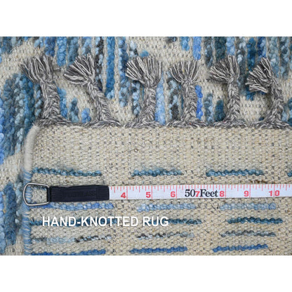 Tribal & Geometric Wool Hand Knotted Rug Blue 2.5x10.6 -O020287