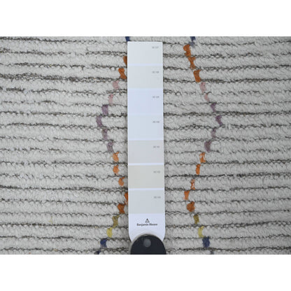 Tribal & Geometric Wool Hand Knotted Rug Ivory 2.6x10.6 -O020288