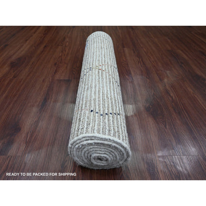 Tribal & Geometric Wool Hand Knotted Rug Ivory 2.6x10.6 -O020288