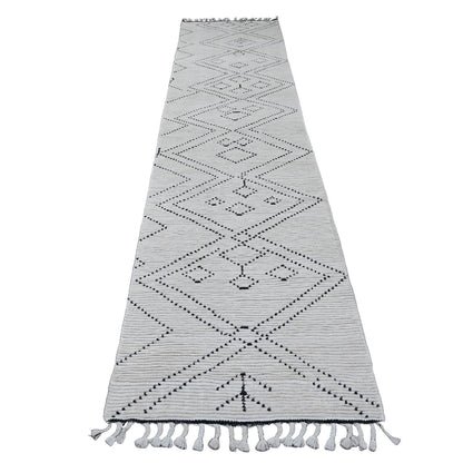 Tribal & Geometric Wool Hand Knotted Rug Ivory 3.0x12.8 -O020289