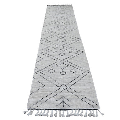 Tribal & Geometric Wool Hand Knotted Rug Ivory 3.0x12.8 -O020289