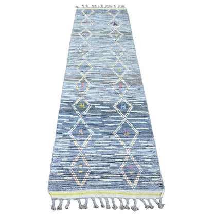 Tribal & Geometric Wool Hand Knotted Rug Grey 2.5x8.4 -O020290