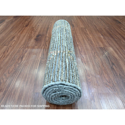 Tribal & Geometric Wool Hand Knotted Rug Grey 2.5x8.4 -O020290