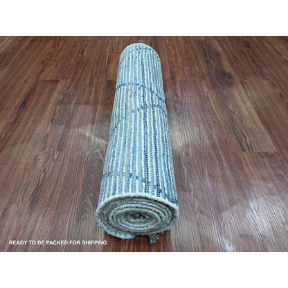 Tribal & Geometric Wool Hand Knotted Rug Blue 2.5x10.3 -O020291