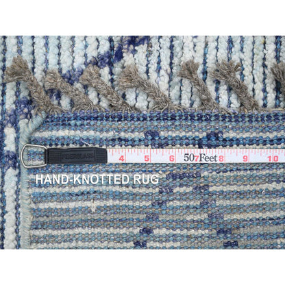 Tribal & Geometric Wool Hand Knotted Rug Blue 2.5x10.3 -O020291