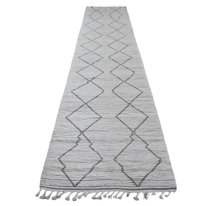 Tribal & Geometric Wool Hand Knotted Rug Ivory 3.3x15.5 -O020292