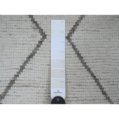 Tribal & Geometric Wool Hand Knotted Rug Ivory 3.3x15.5 -O020292