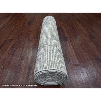 Tribal & Geometric Wool Hand Knotted Rug Ivory 3.3x15.5 -O020292