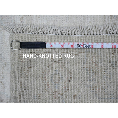 Oushak And Peshawar Wool Hand Knotted Rug Ivory 3.0x9.5 -O020296