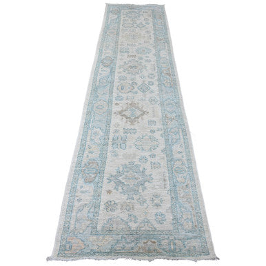 Oushak And Peshawar Wool Hand Knotted Rug Ivory 2.8x11.4 -O020300