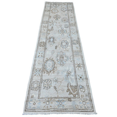 Oushak And Peshawar Wool Hand Knotted Rug Grey 2.7x9.9 -O020301