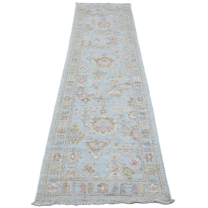 Oushak And Peshawar Wool Hand Knotted Rug Blue 2.9x9.10 -O020312