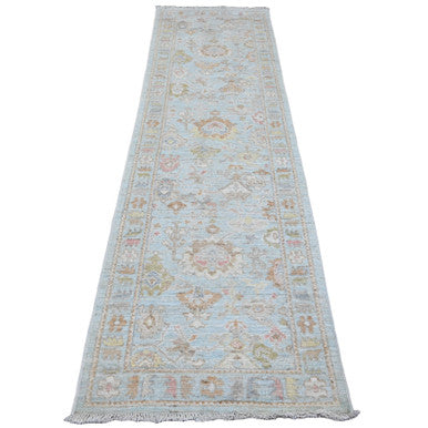 Oushak And Peshawar Wool Hand Knotted Rug Blue 2.9x9.10 -O020312