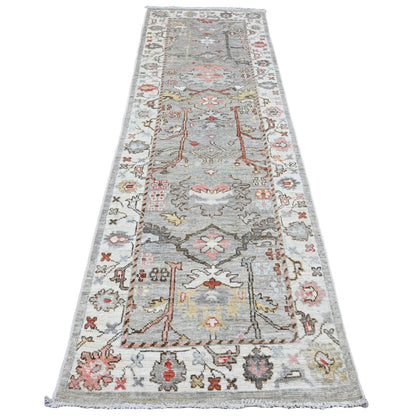 Oushak And Peshawar Wool Hand Knotted Rug Grey 3.0x9.8 -O020313