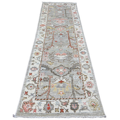 Oushak And Peshawar Wool Hand Knotted Rug Grey 3.0x9.8 -O020313