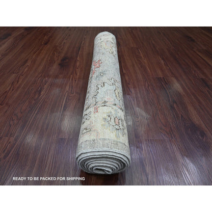 Oushak And Peshawar Wool Hand Knotted Rug Grey 3.0x9.8 -O020313