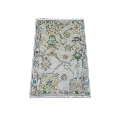 Oushak And Peshawar Wool Hand Knotted Rug Ivory 2.0x3.0 -O020319