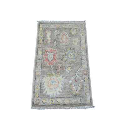 Oushak And Peshawar Wool Hand Knotted Rug Grey 1.11x3.2 -O020326
